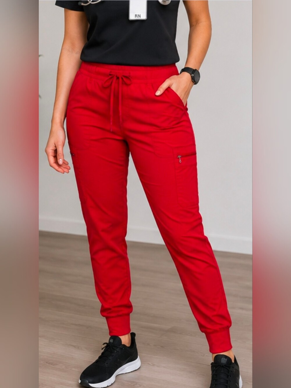 Med Couture Women’s Scrub Jogger Pants XS Red Cargo Stretch Style 5630